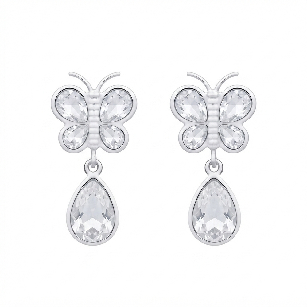 The99Jewel Silver Plated Crystal Butterfly Drop Earrings for Women