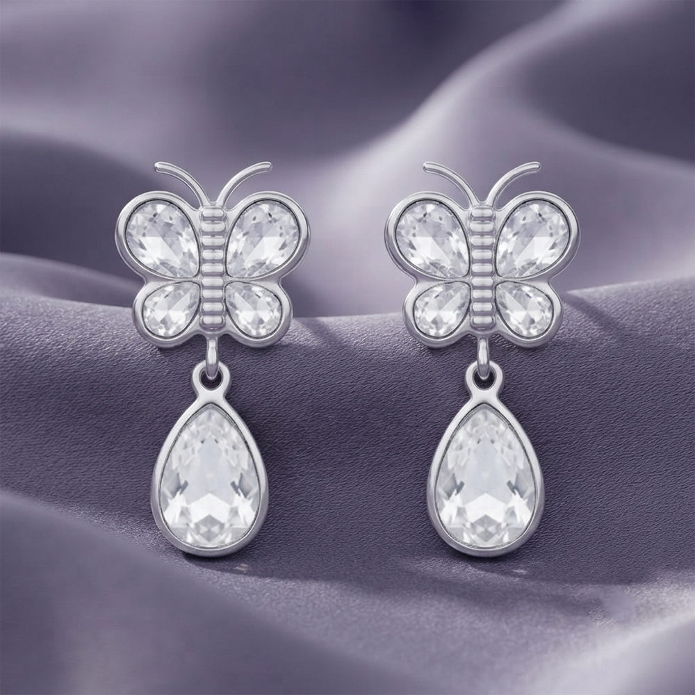The99Jewel Silver Plated Crystal Butterfly Drop Earrings for Women