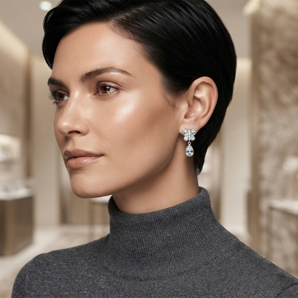 The99Jewel Silver Plated Crystal Butterfly Drop Earrings for Women