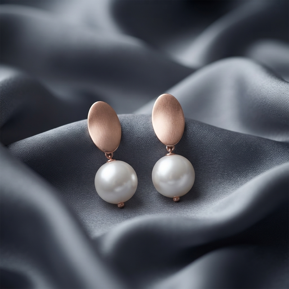 The99Jewel Rose Gold Plated Heart Pearl Stud Earrings for Women