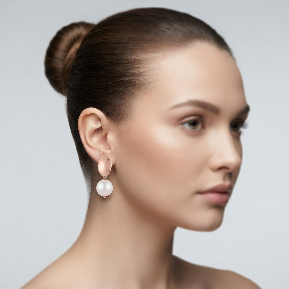 The99Jewel Rose Gold Plated Heart Pearl Stud Earrings for Women
