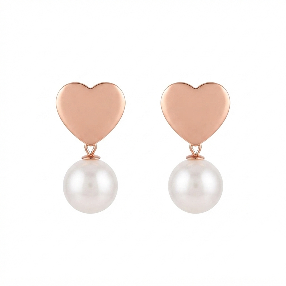 The99Jewel Rose Gold Plated Heart Pearl Stud Earrings for Women