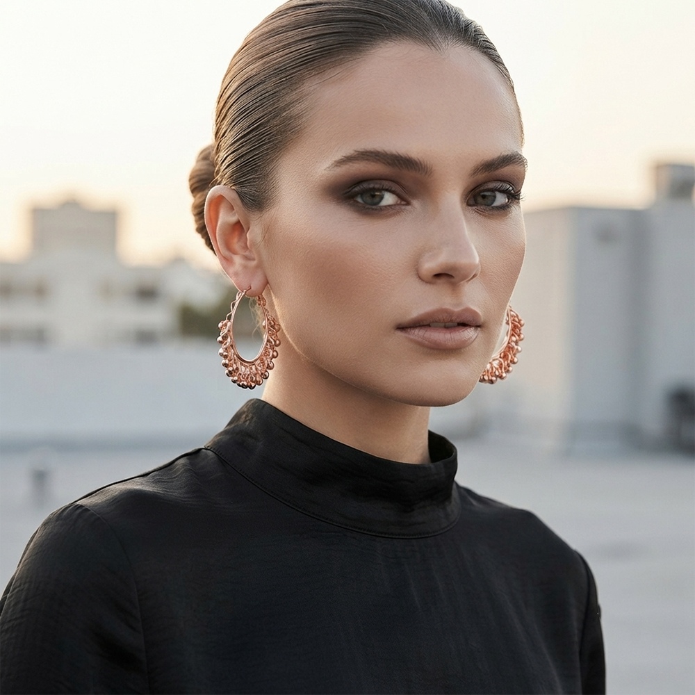 The99Jewel Rose Gold Plated Beaded Hoop Earrings for Women