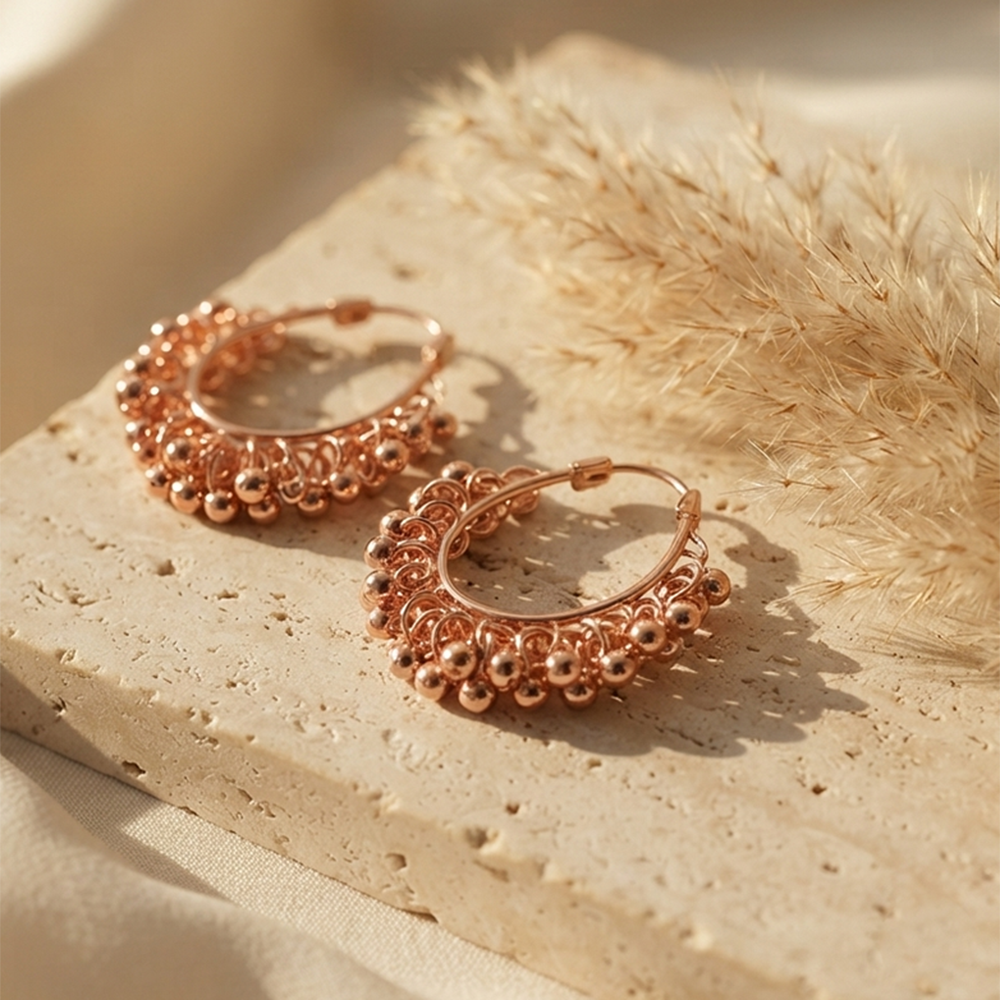The99Jewel Rose Gold Plated Beaded Hoop Earrings for Women