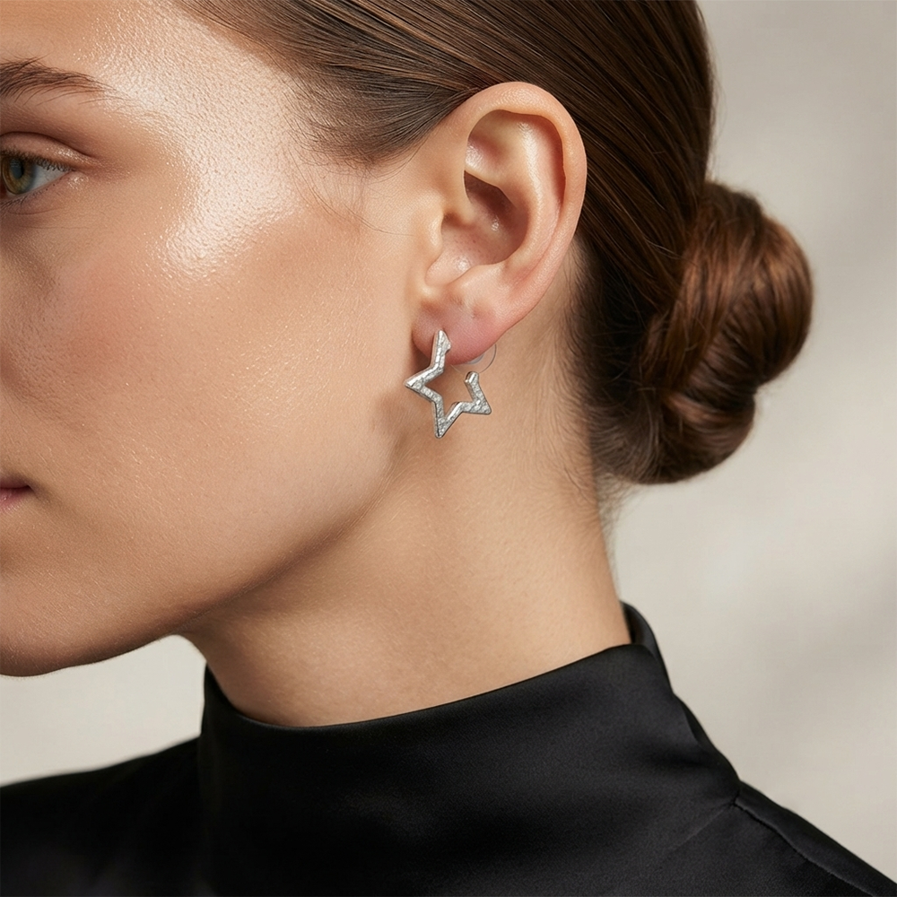 The99Jewel Trendy Silver Star Geometric Hoop Earrings for Women