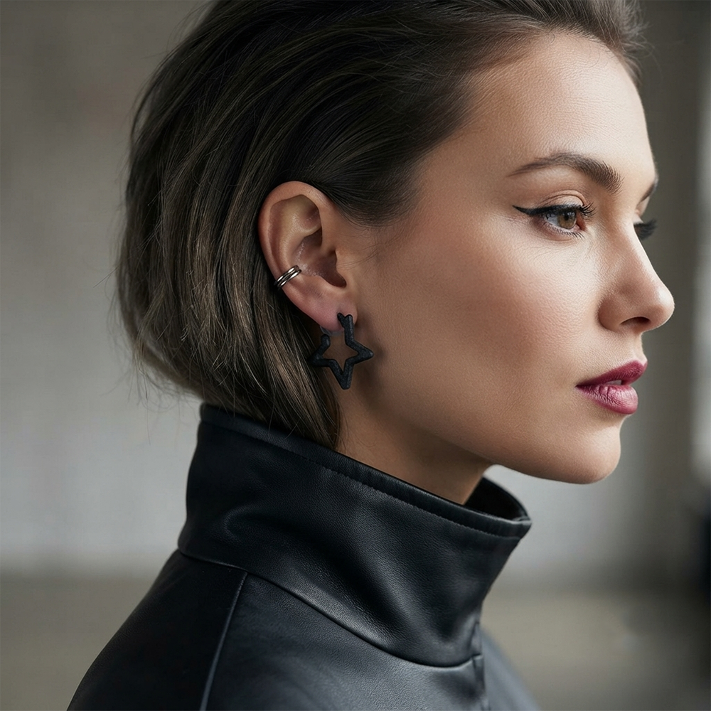The99Jewel Trendy Black Star Geometric Hoop Earrings for Women