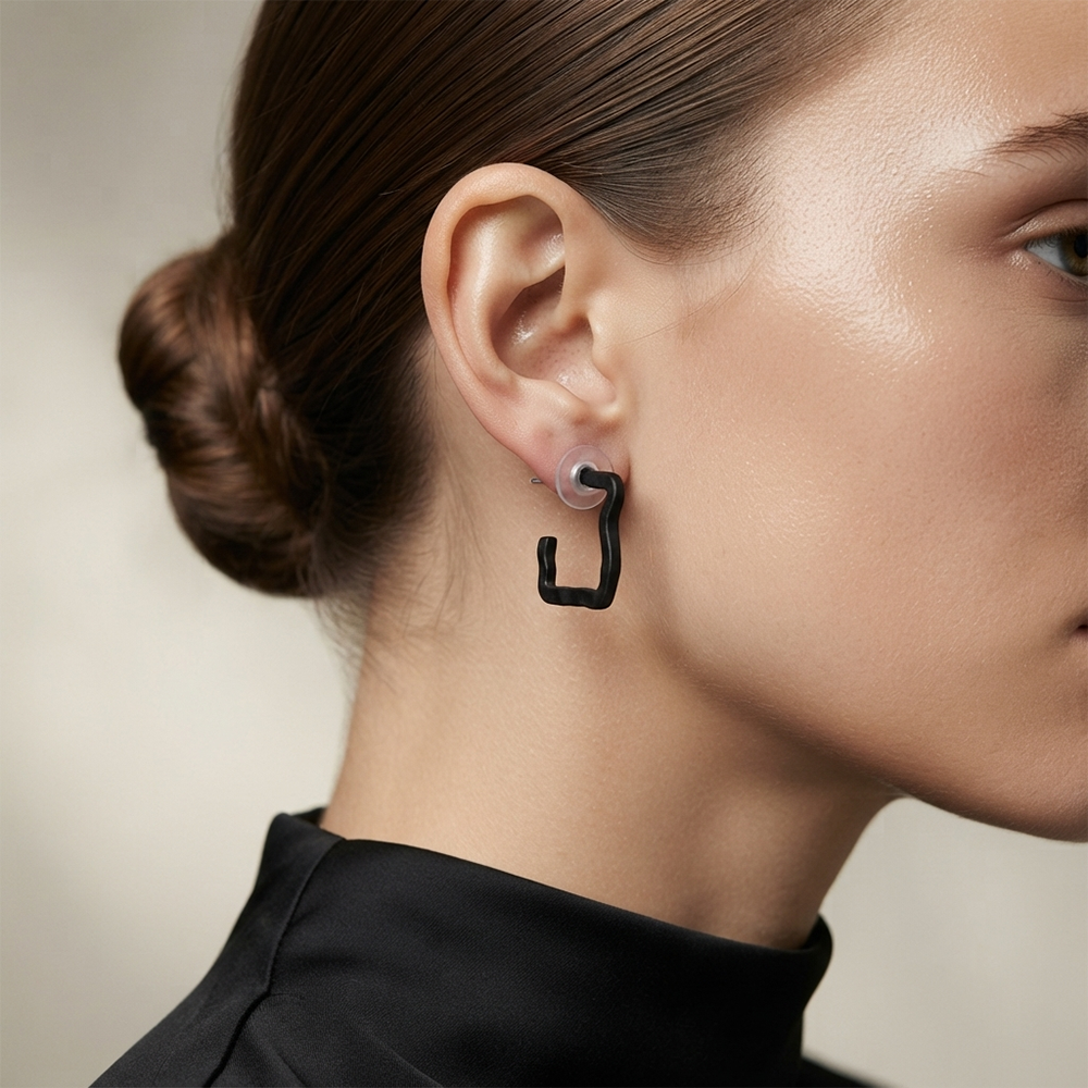 The99Jewel Trendy Black Geometric Hoop Earrings for Women
