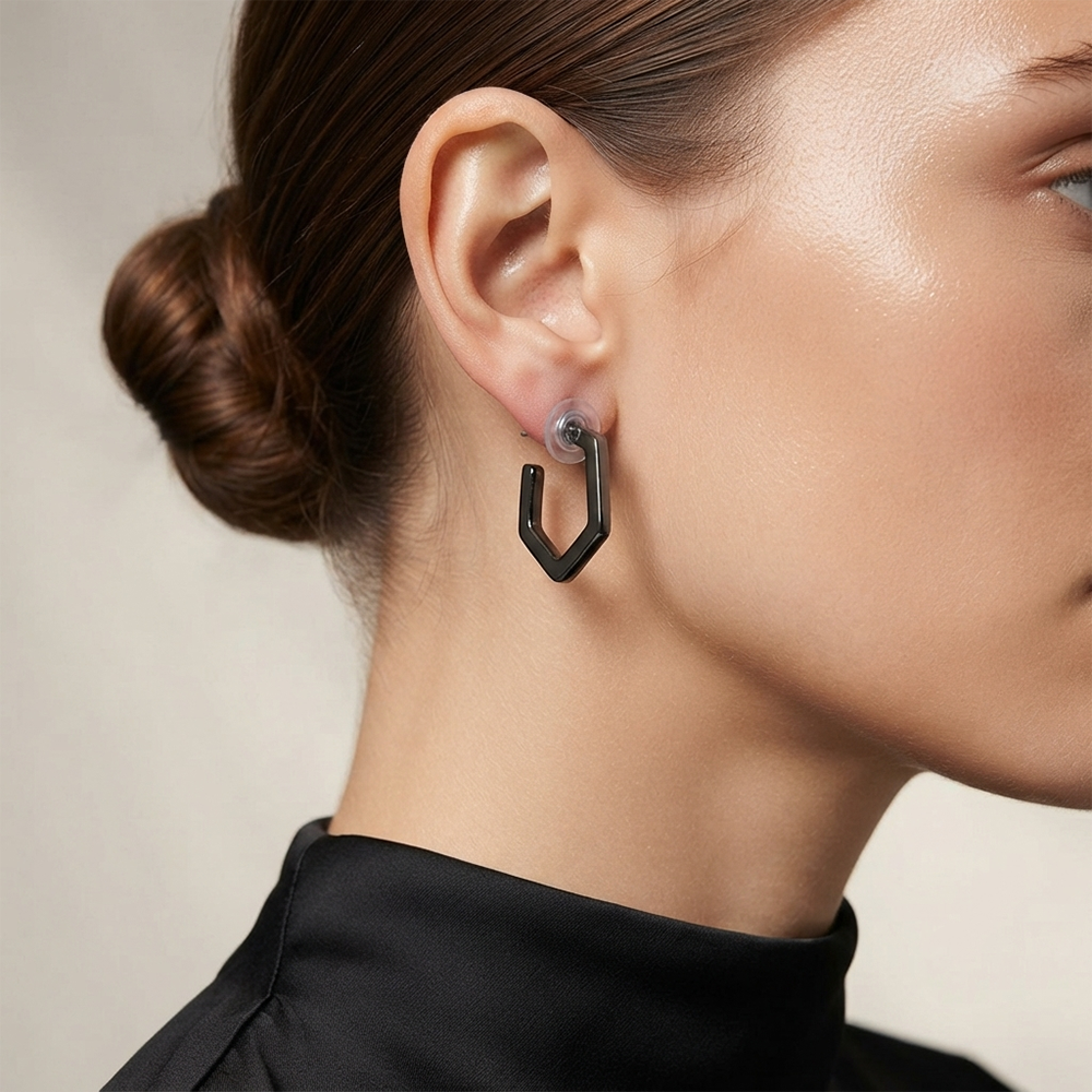 The99Jewel Trendy Black Geometric Hoop Earrings for Women