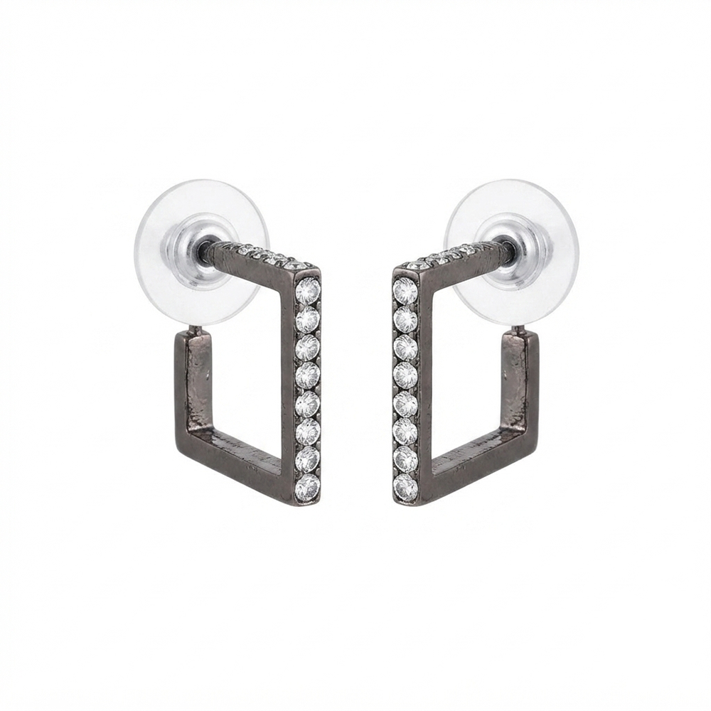 The99Jewel Trendy Austrian Stone Black Geometric Hoop Earrings for Women