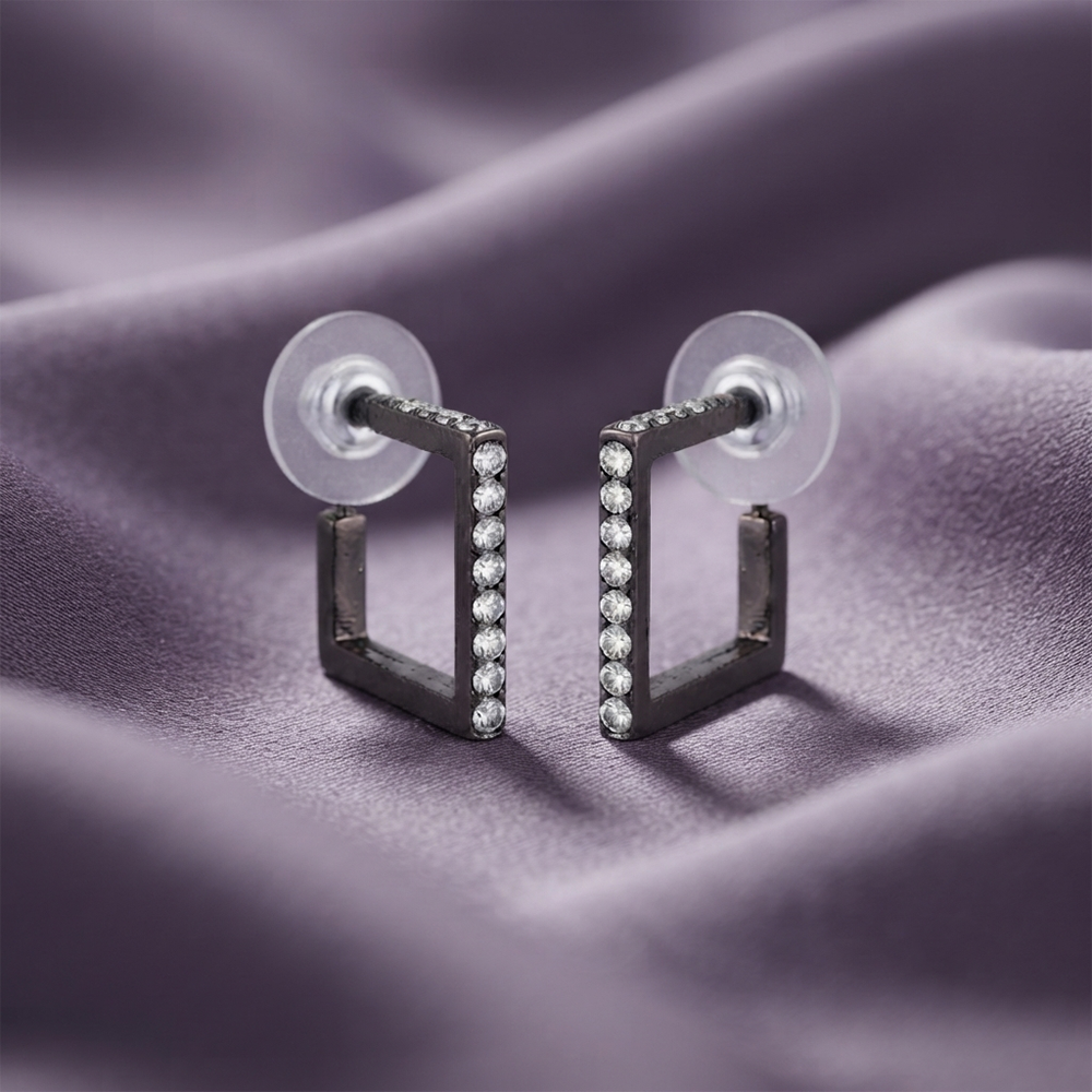 The99Jewel Trendy Austrian Stone Black Geometric Hoop Earrings for Women