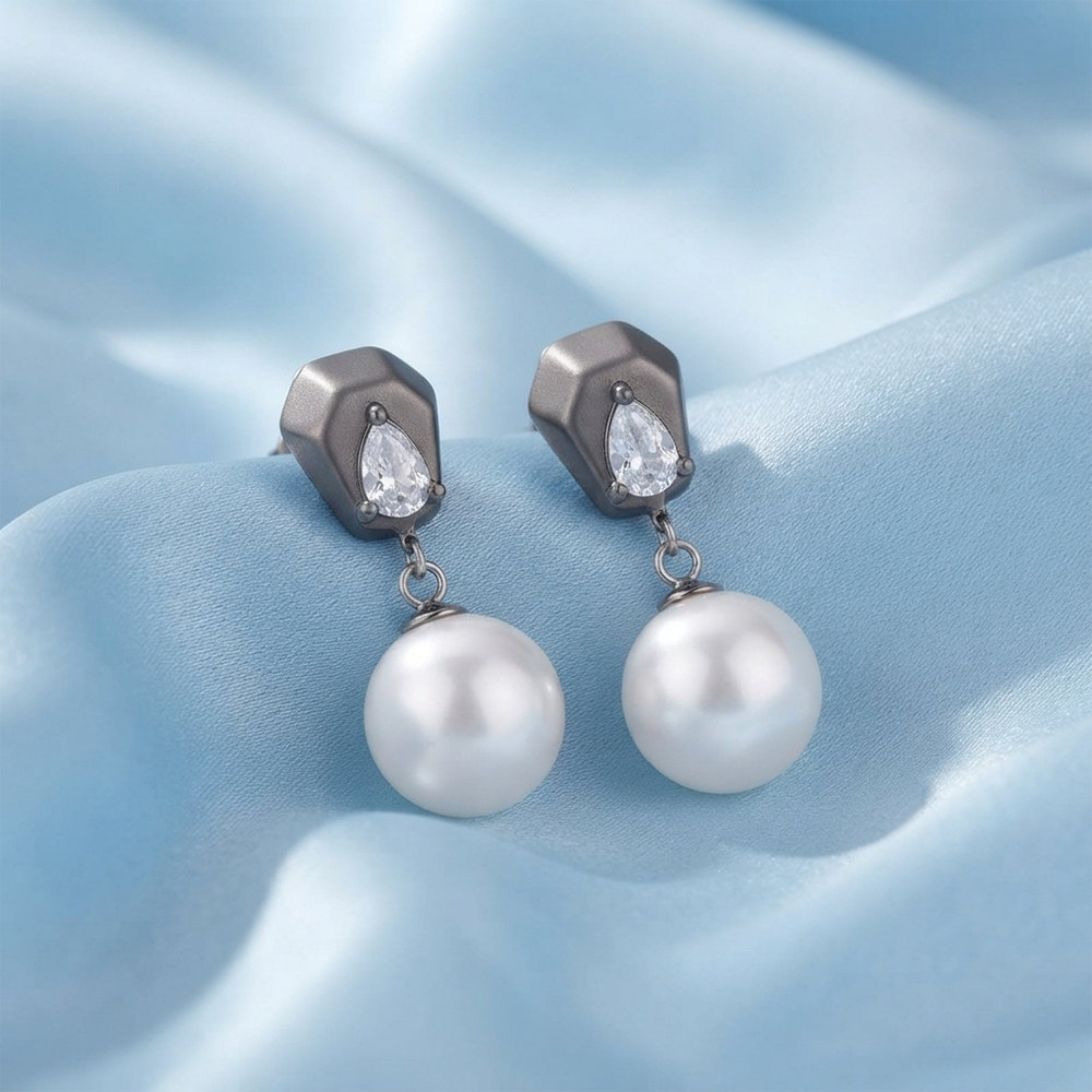The99Jewel Trendy Silver Pearl Drop Stud Earrings for Women