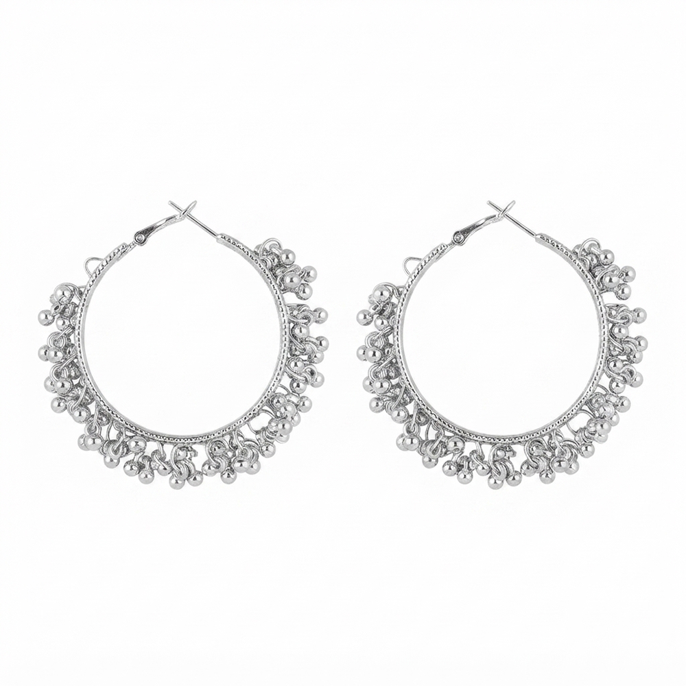 The99Jewel Ethnic Silver Beaded Hoop Earrings for Women