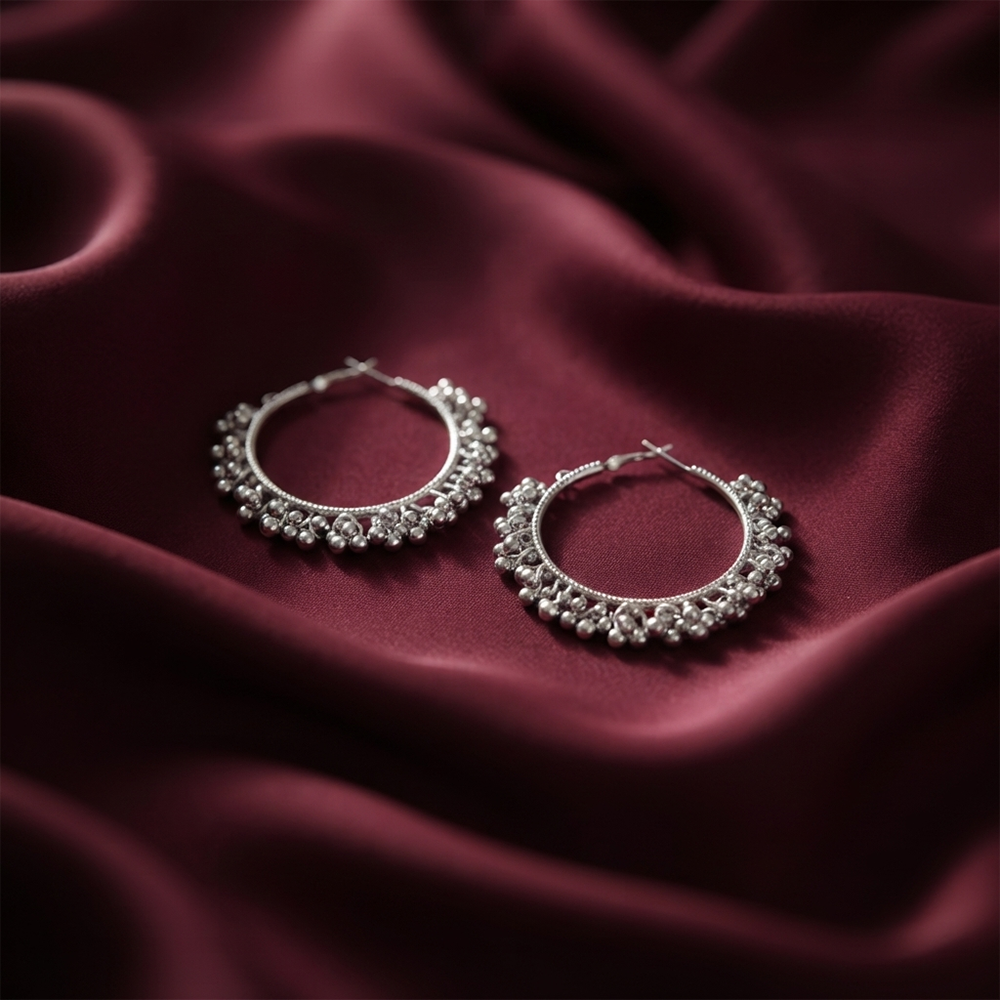 The99Jewel Ethnic Silver Beaded Hoop Earrings for Women