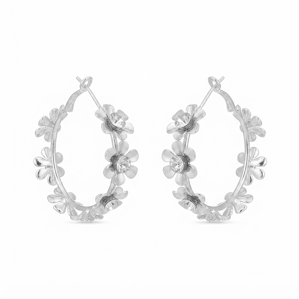 The99Jewel Silver Floral Austrian Stone  Hoop Earrings for Women