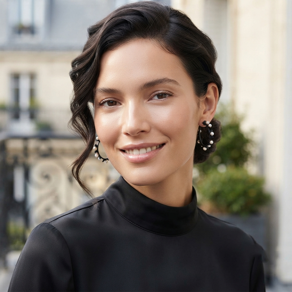 The99Jewel Black Floral Pearl Hoop Earrings for Women