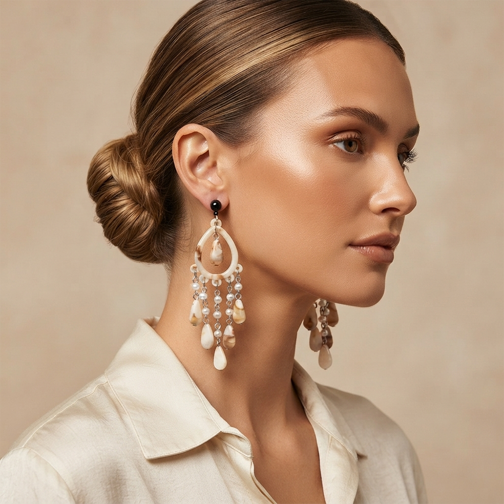 The99Jewel Bohemian Shell & Pearl Drop Dangler Earrings for Women