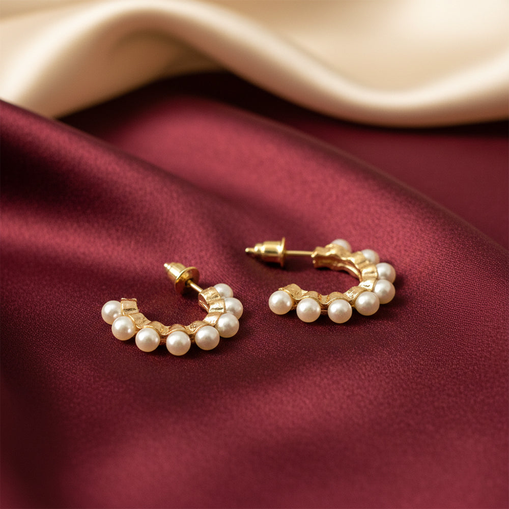 The99Jewel Gold Plated Stylish Pearl Hoop Earrings