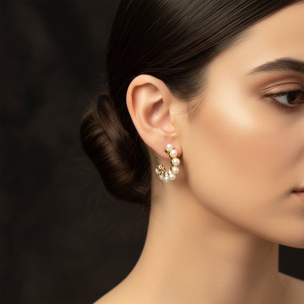 The99Jewel Gold Plated Stylish Pearl Hoop Earrings