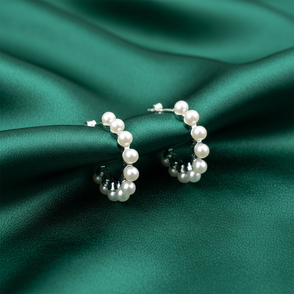 The99Jewel Silver Plated Stylish Pearl Hoop Earrings