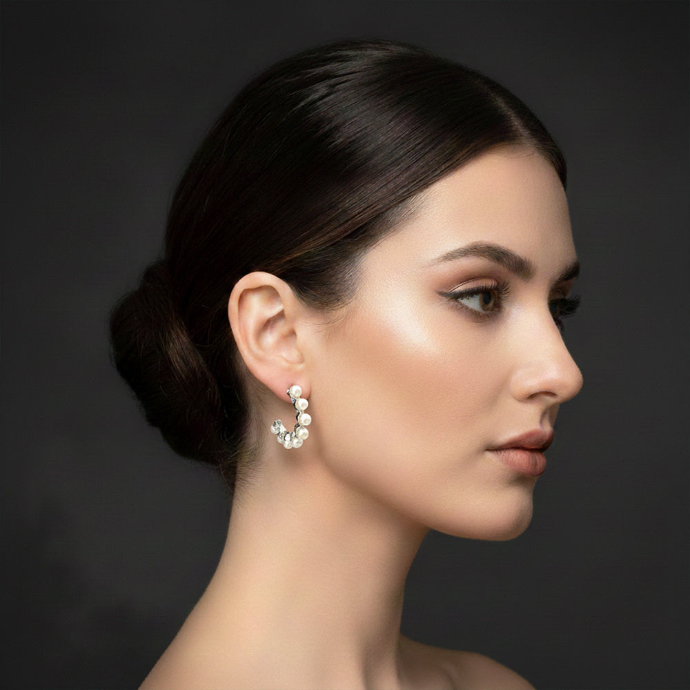 The99Jewel Silver Plated Stylish Pearl Hoop Earrings