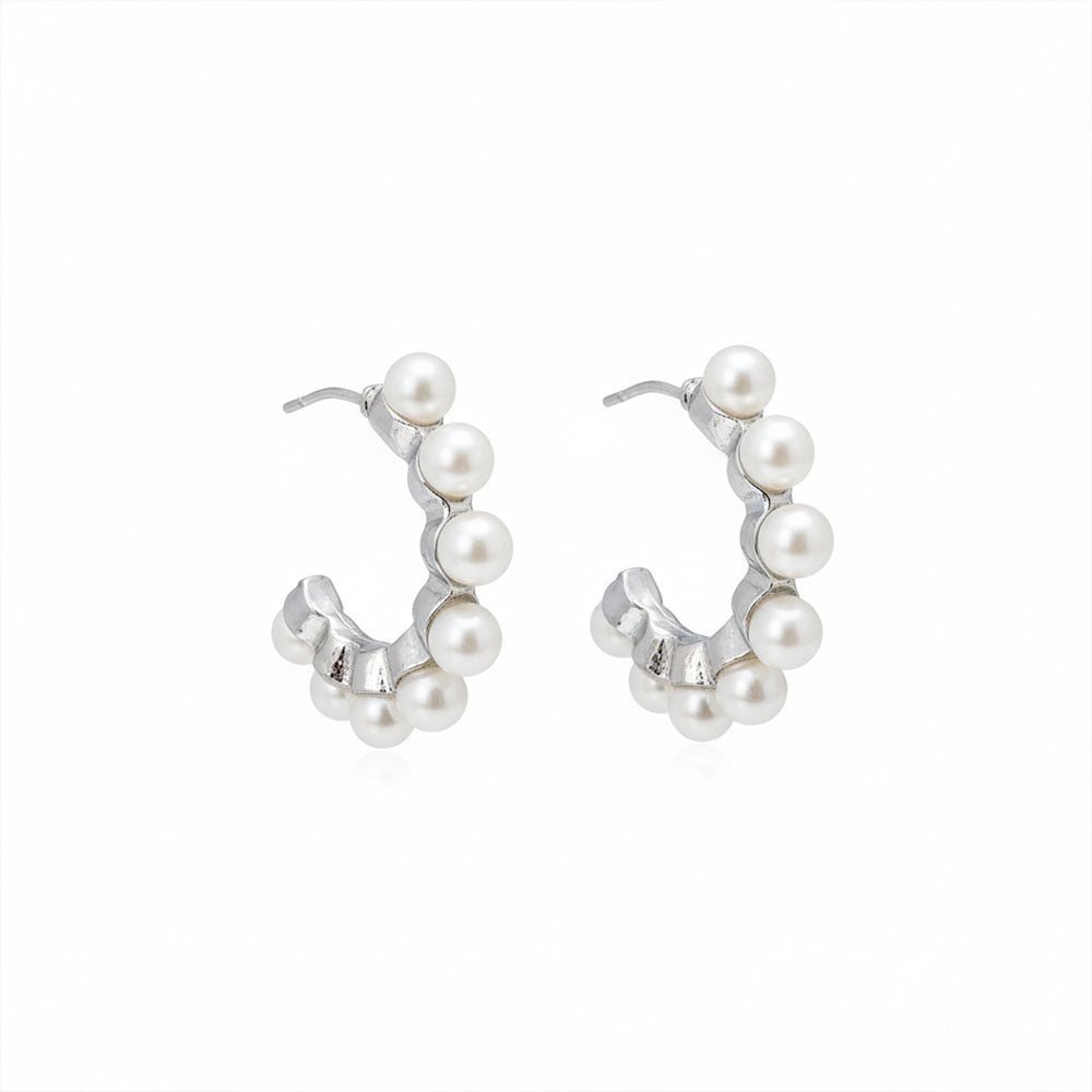 The99Jewel Silver Plated Stylish Pearl Hoop Earrings