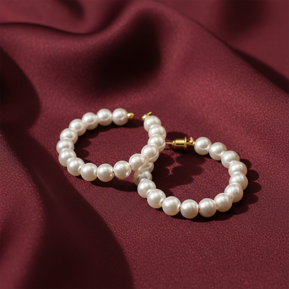 The99Jewel Gold Plated Stylish Pearl Hoop Earrings