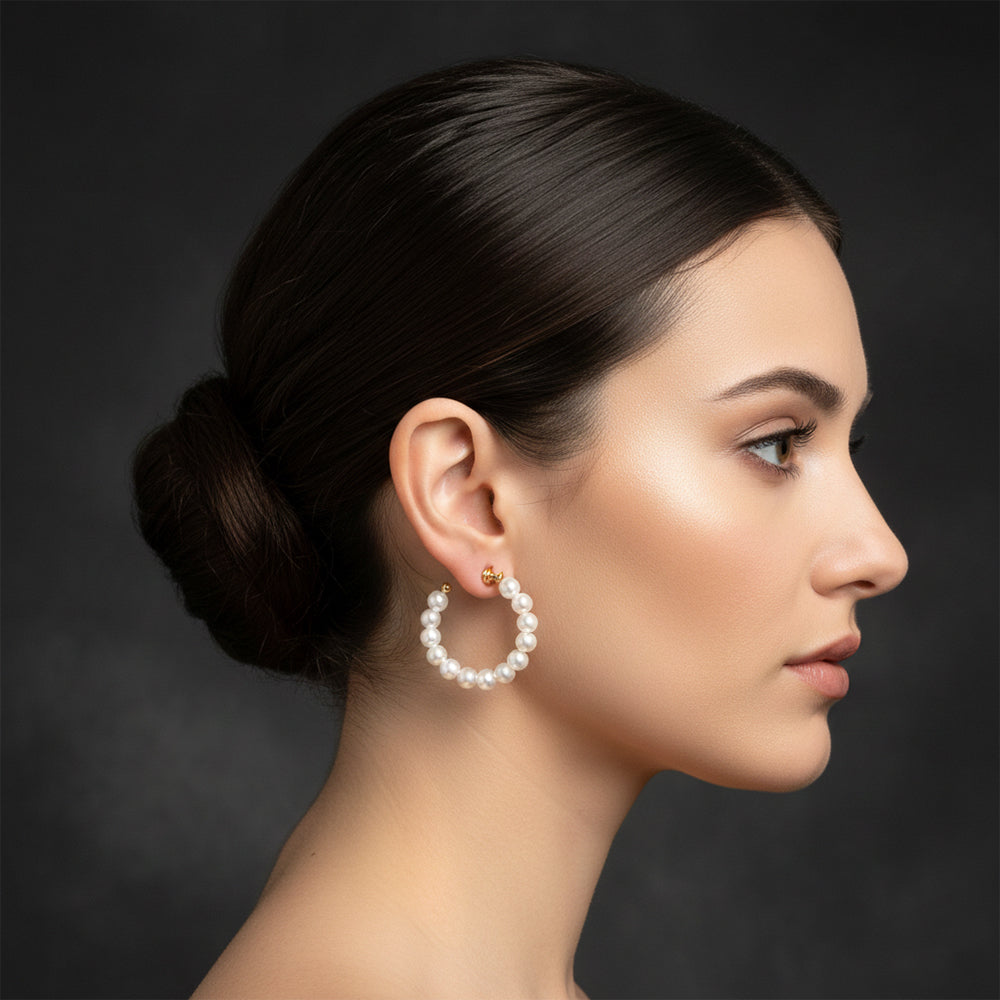 The99Jewel Gold Plated Stylish Pearl Hoop Earrings
