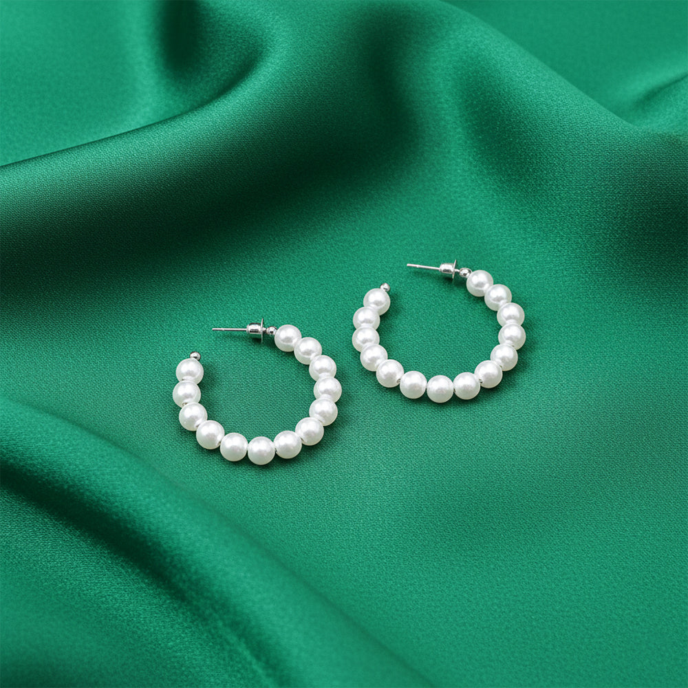 The99Jewel Silver Plated Stylish Pearl Hoop Earrings