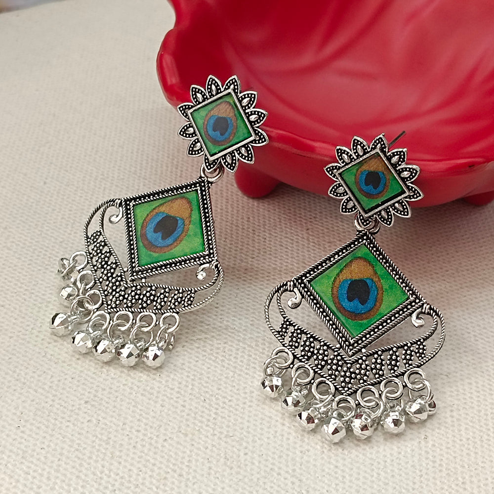 The99Jewel Vintage Oxidised Peacock Inspired Pearl Jhumki Earrings