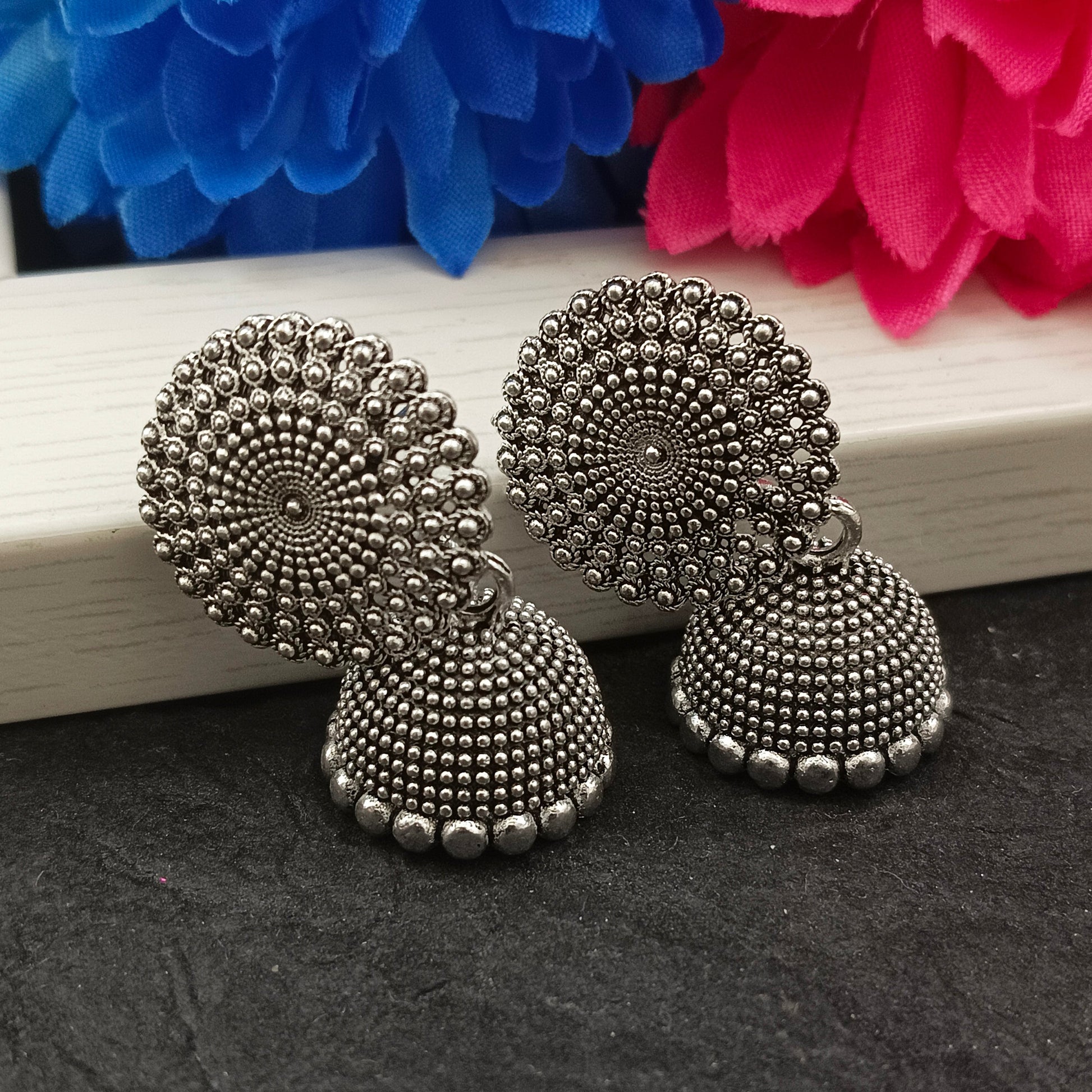 The99Jewel Oxidised Plated Round Shape Jhumki Earrings