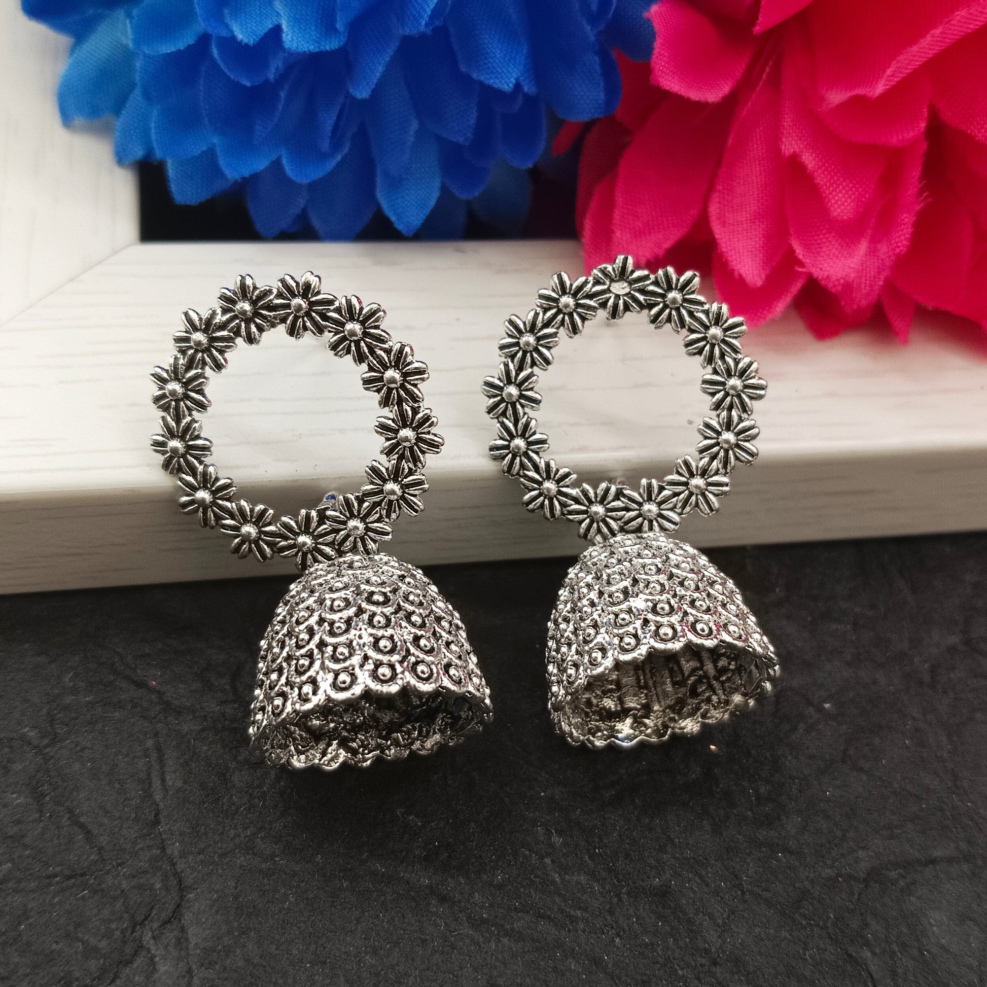 The99Jewel Oxidised Plated Round Shape Jhumki Earrings