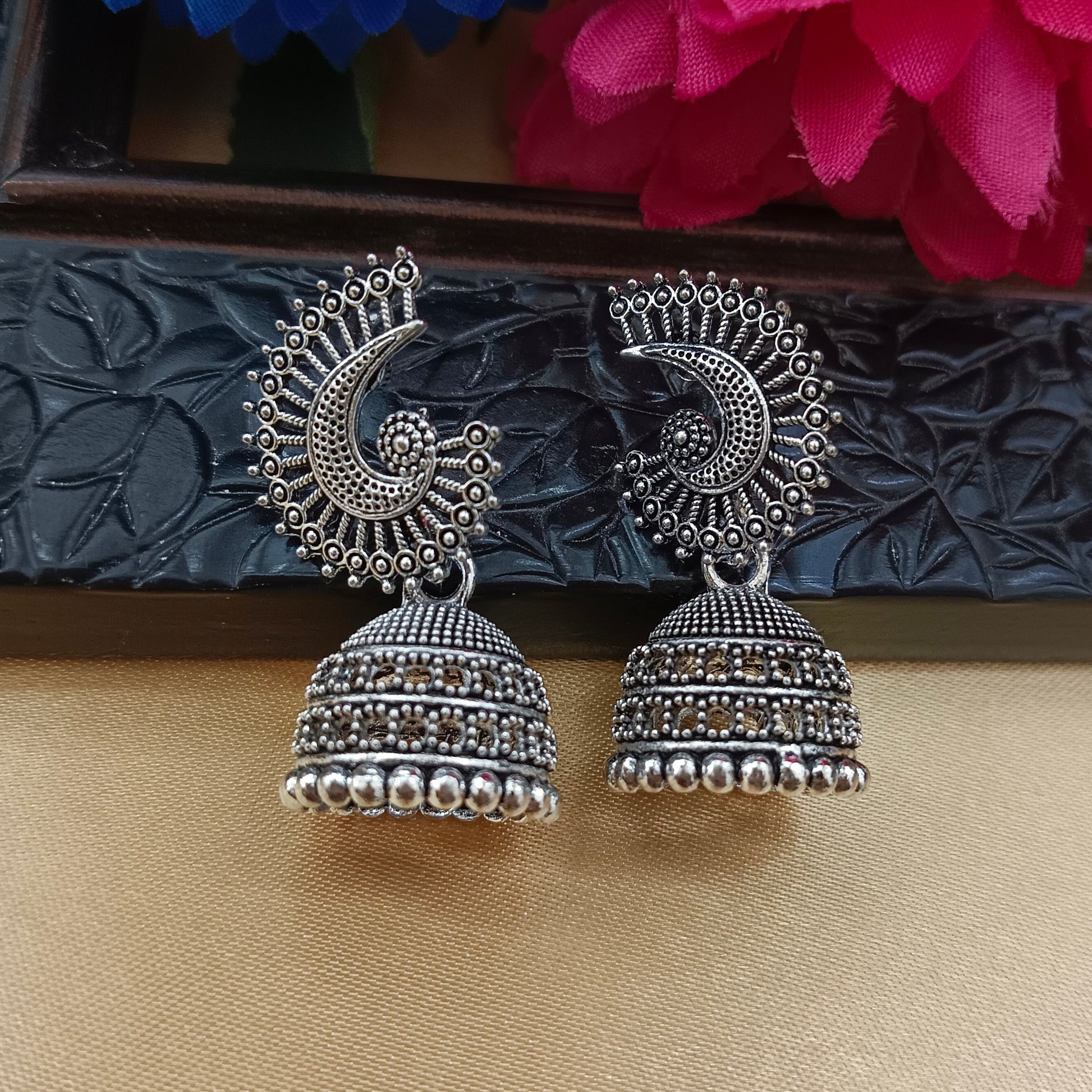 The99Jewel Oxidised Plated Peacock Jhumki Earrings