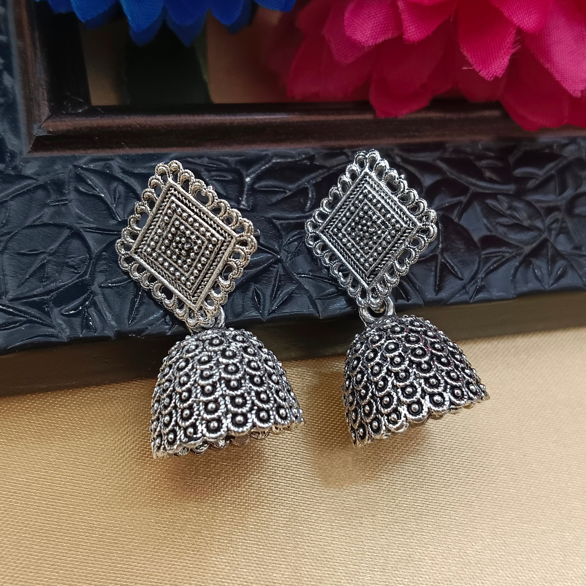 The99Jewel Oxidised Plated Kite Shape Jhumki Earrings
