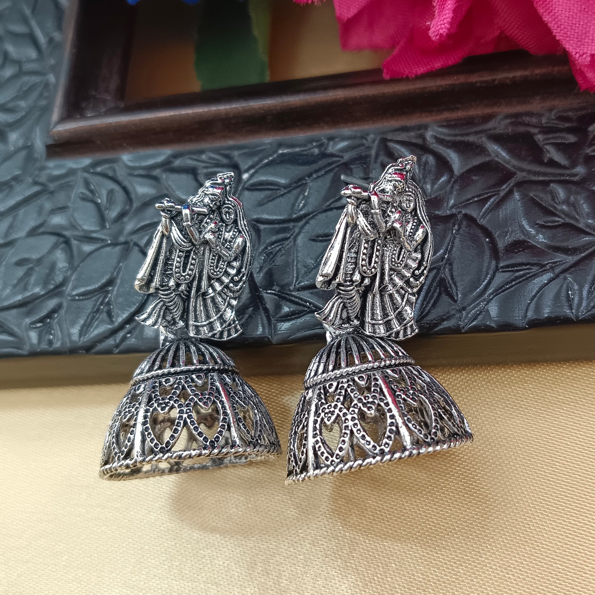 The99Jewel Vintage Oxidised Temple Pearl Jhumki Earrings