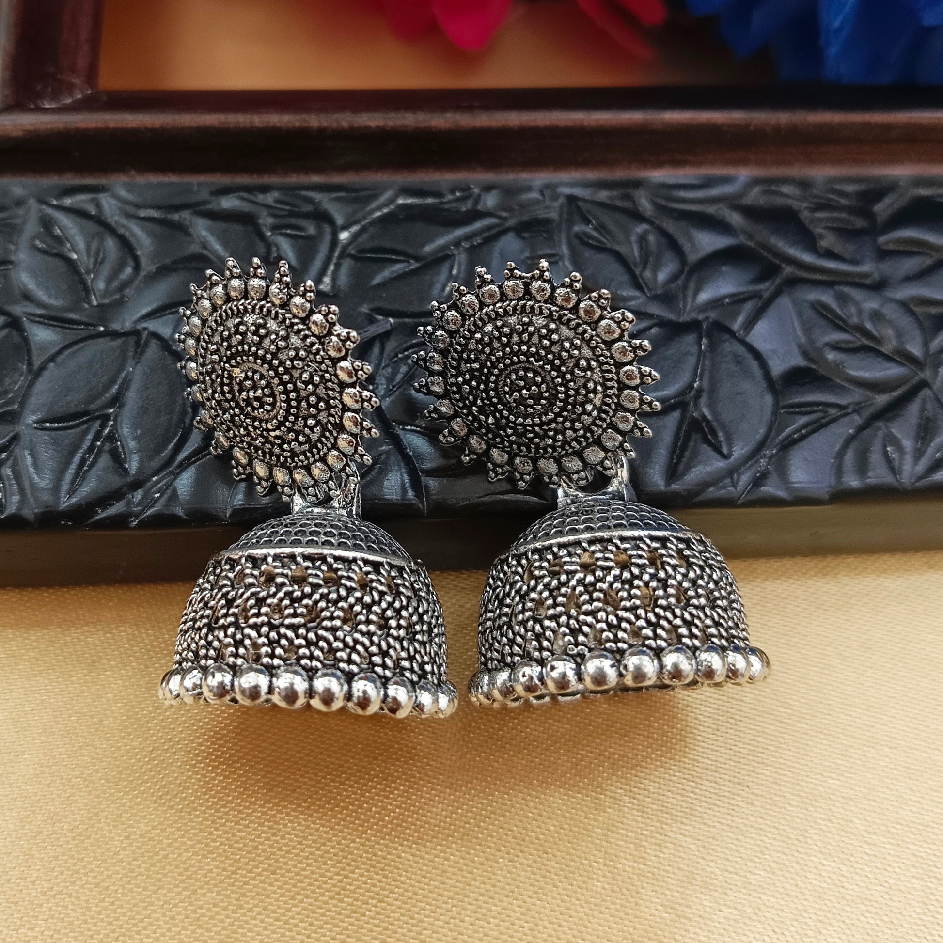 The99Jewel Oxidised Plated Round Shape Jhumki Earrings