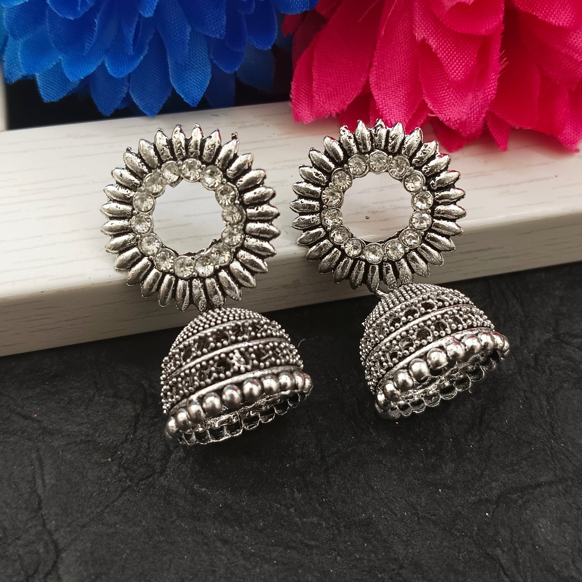 The99Jewel Oxidised Plated Round Shape Jhumki Earrings