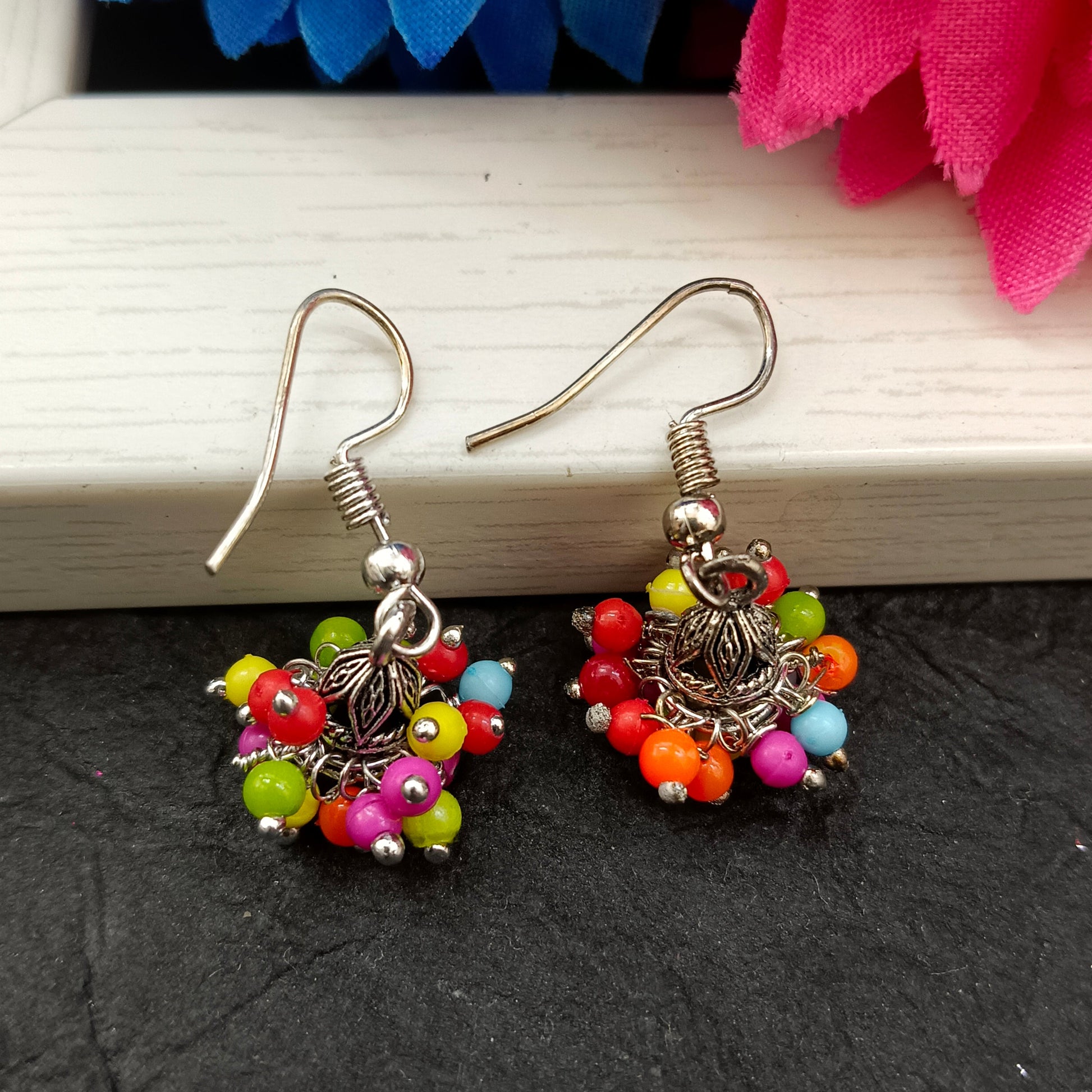 The99Jewel  Oxidised Plated  Multi Color Small Jhumki Earrings