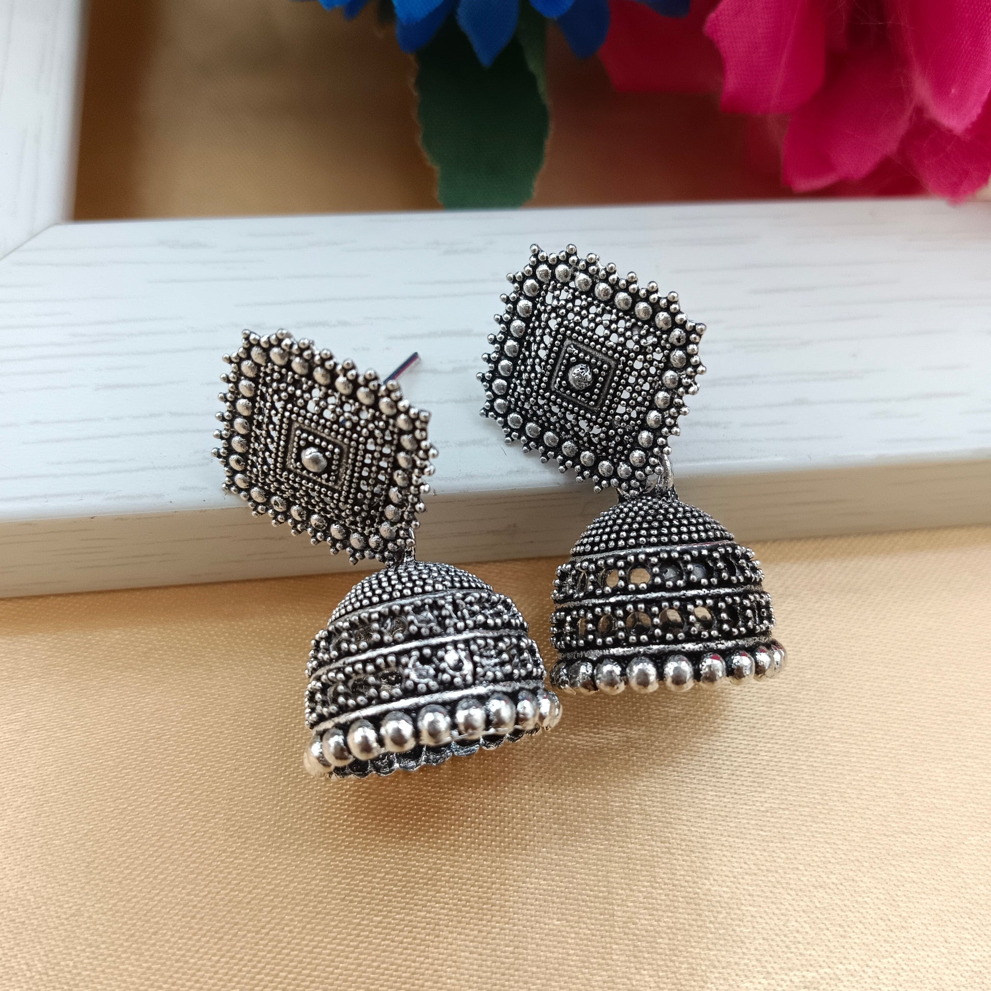 The99Jewel Oxidised Plated Square Shape Jhumki Earrings