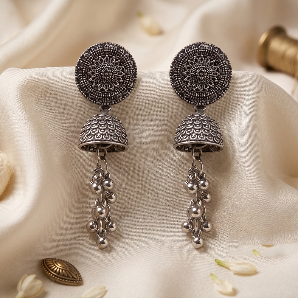 The99Jewel Oxidised Plated Pearl Jhumki Earrings 