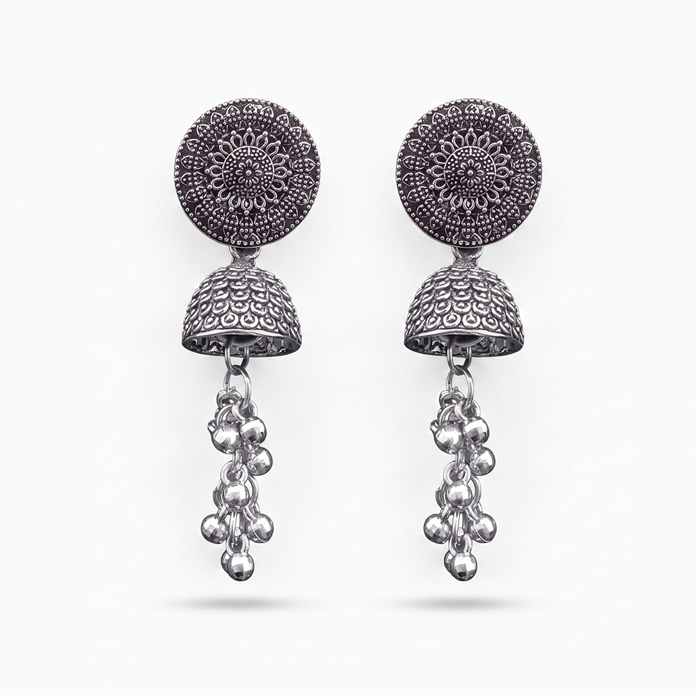 The99Jewel Oxidised Plated Pearl Jhumki Earrings