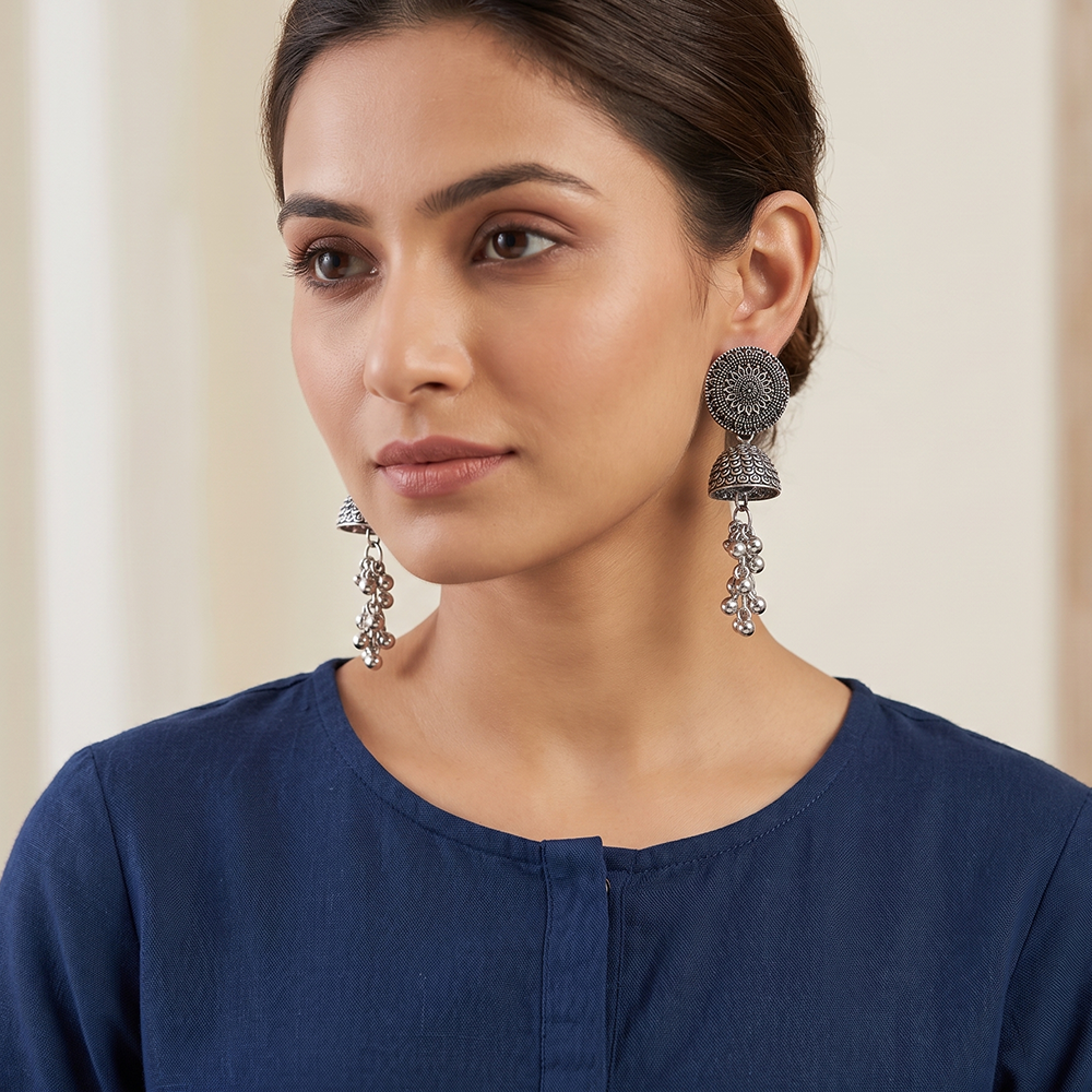 The99Jewel Oxidised Plated Pearl Jhumki Earrings