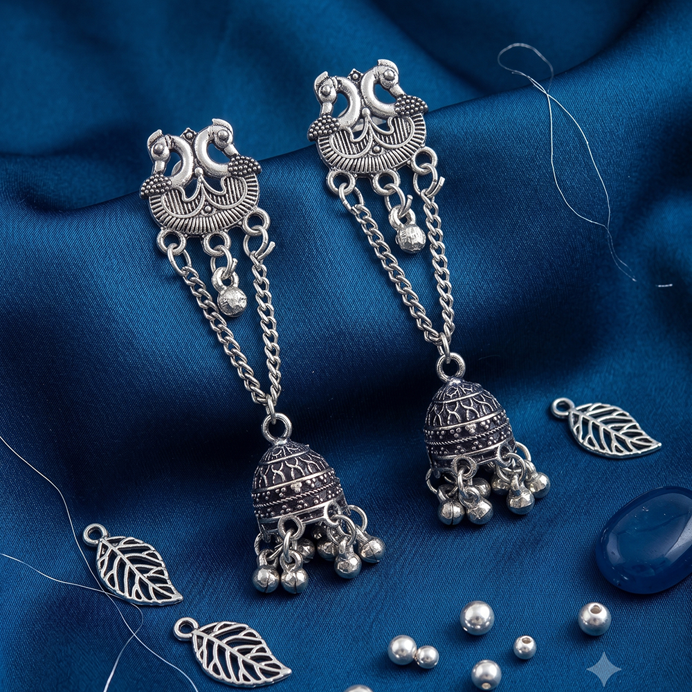 The99Jewel Oxidised Plated Pearl Jhumki Earrings