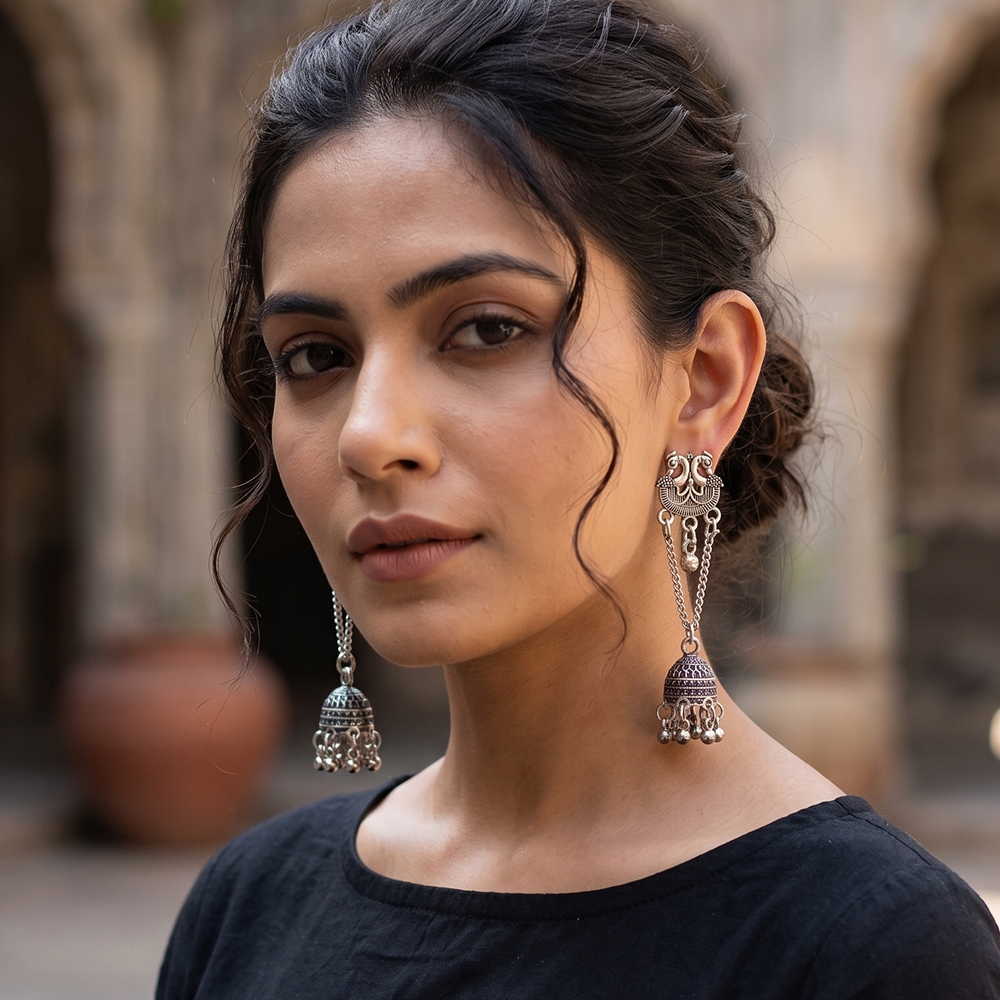 The99Jewel Oxidised Plated Pearl Jhumki Earrings