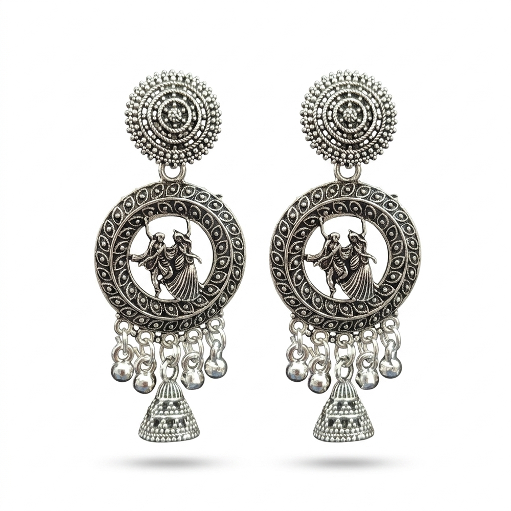 The99Jewel Oxidised Plated Pearl Peacock Jhumki Earrings