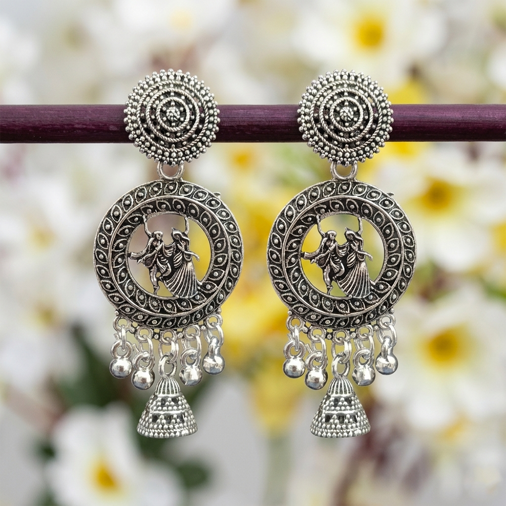 The99Jewel Oxidised Plated Pearl Peacock Jhumki Earrings