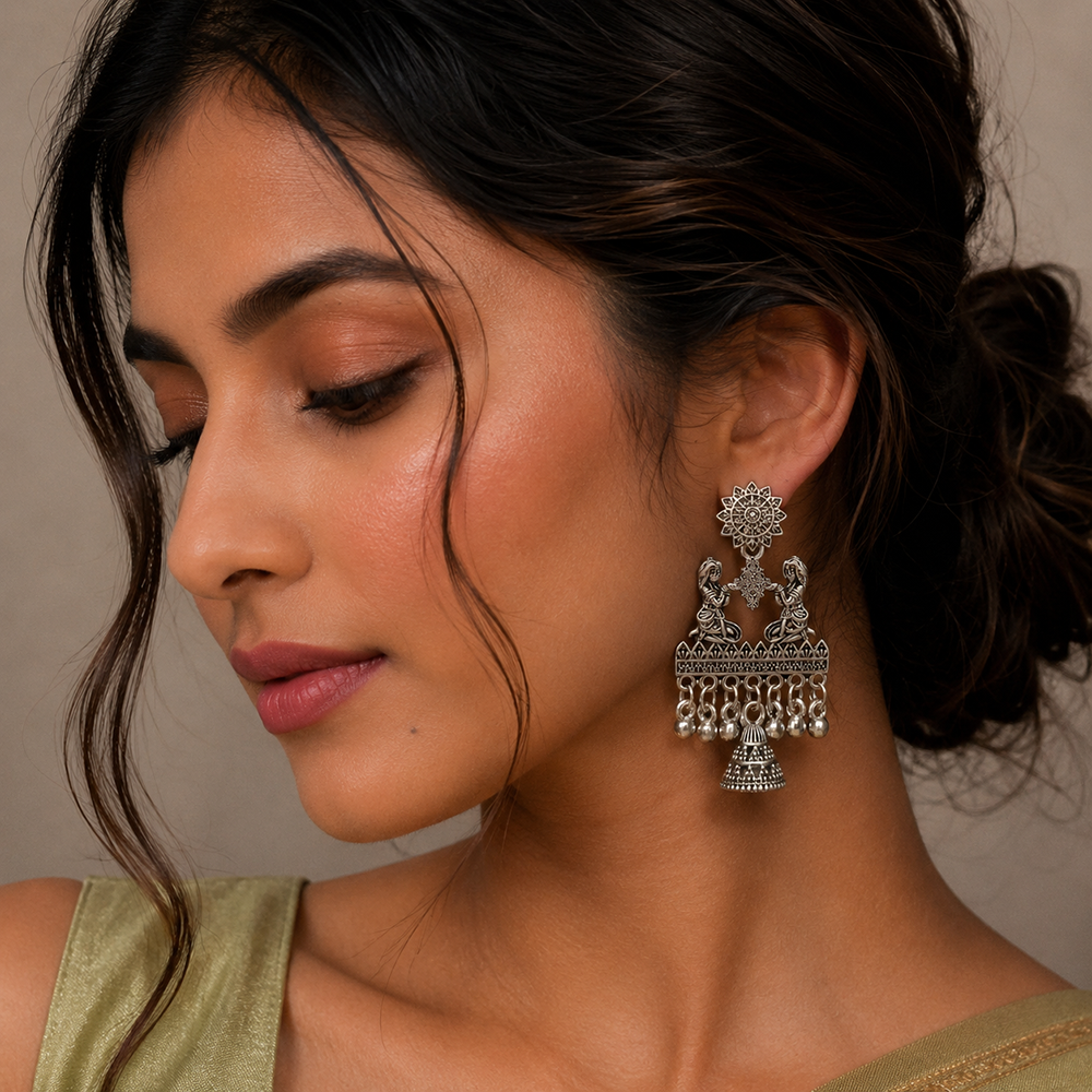 The99Jewel Oxidised Plated Pearl Jhumki Earrings