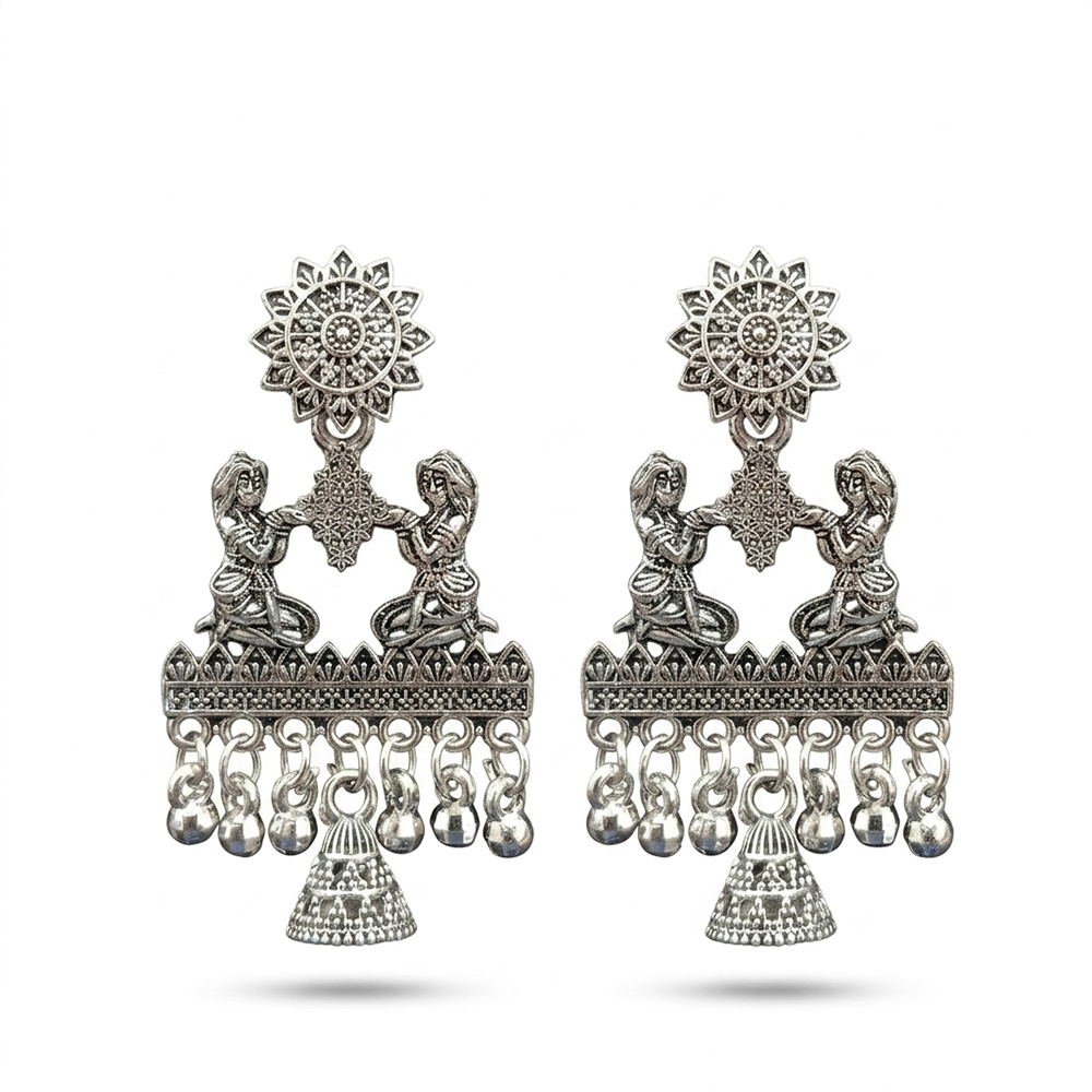 The99Jewel Oxidised Plated Pearl Jhumki Earrings