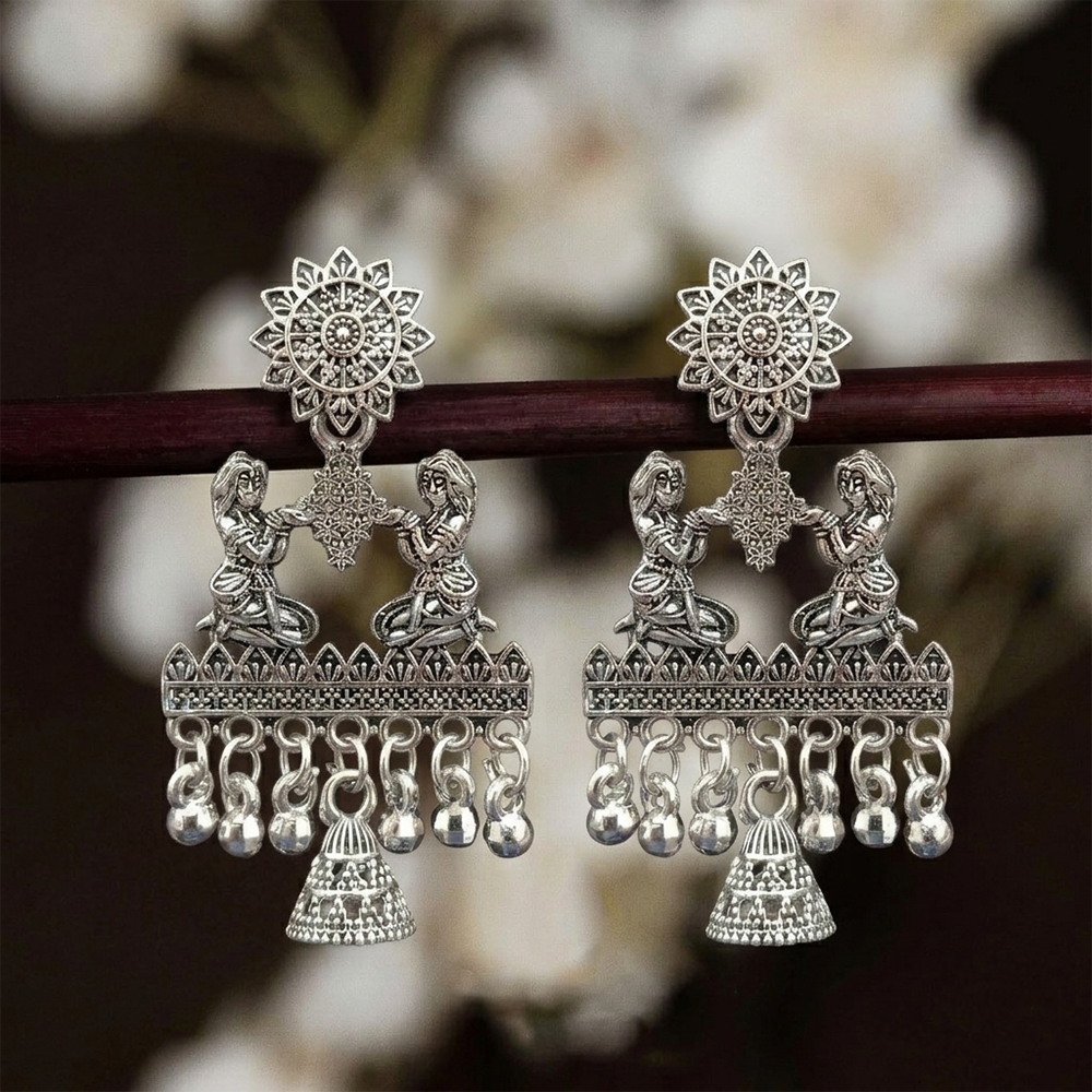The99Jewel Oxidised Plated Pearl Jhumki Earrings