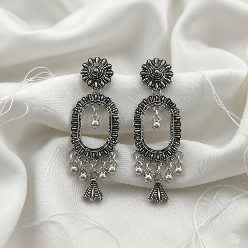 The99Jewel Oxidised Plated Pearl Jhumki Earrings