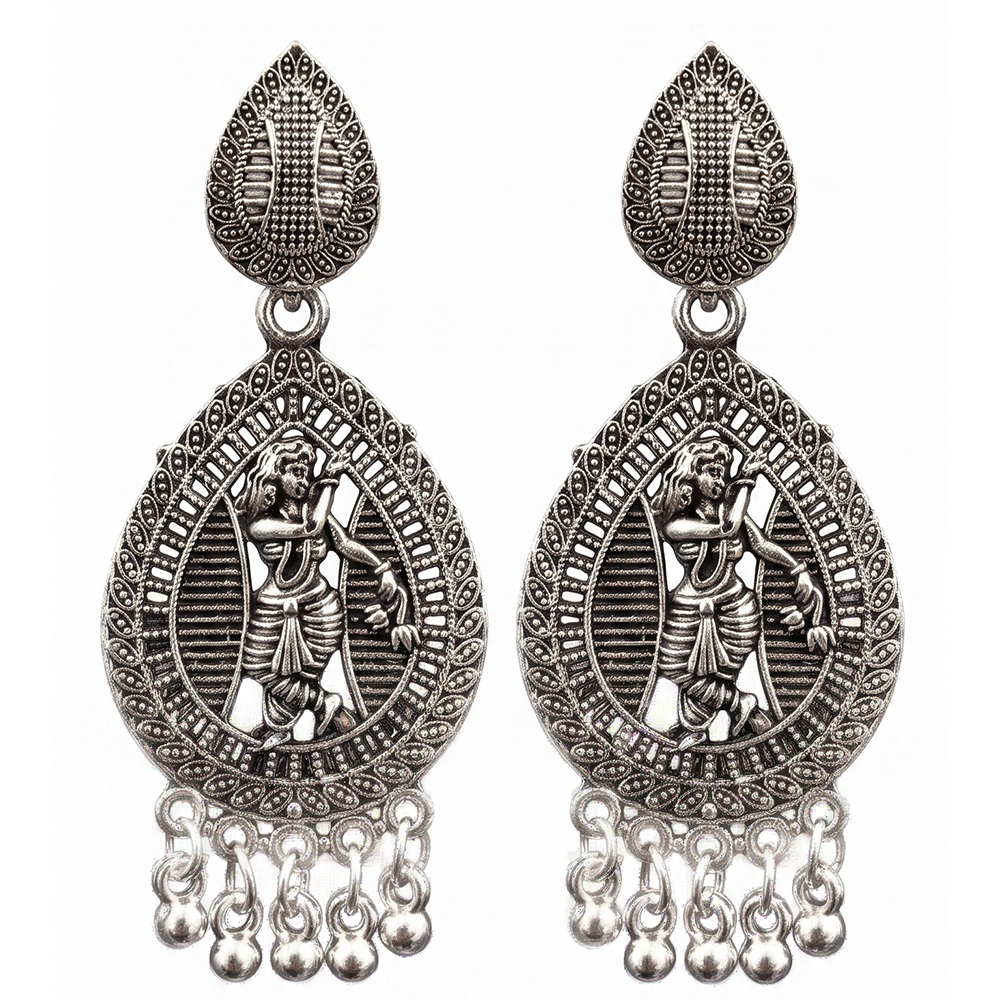 The99Jewel Oxidised Plated Tempel Pearl Dangler Earrings